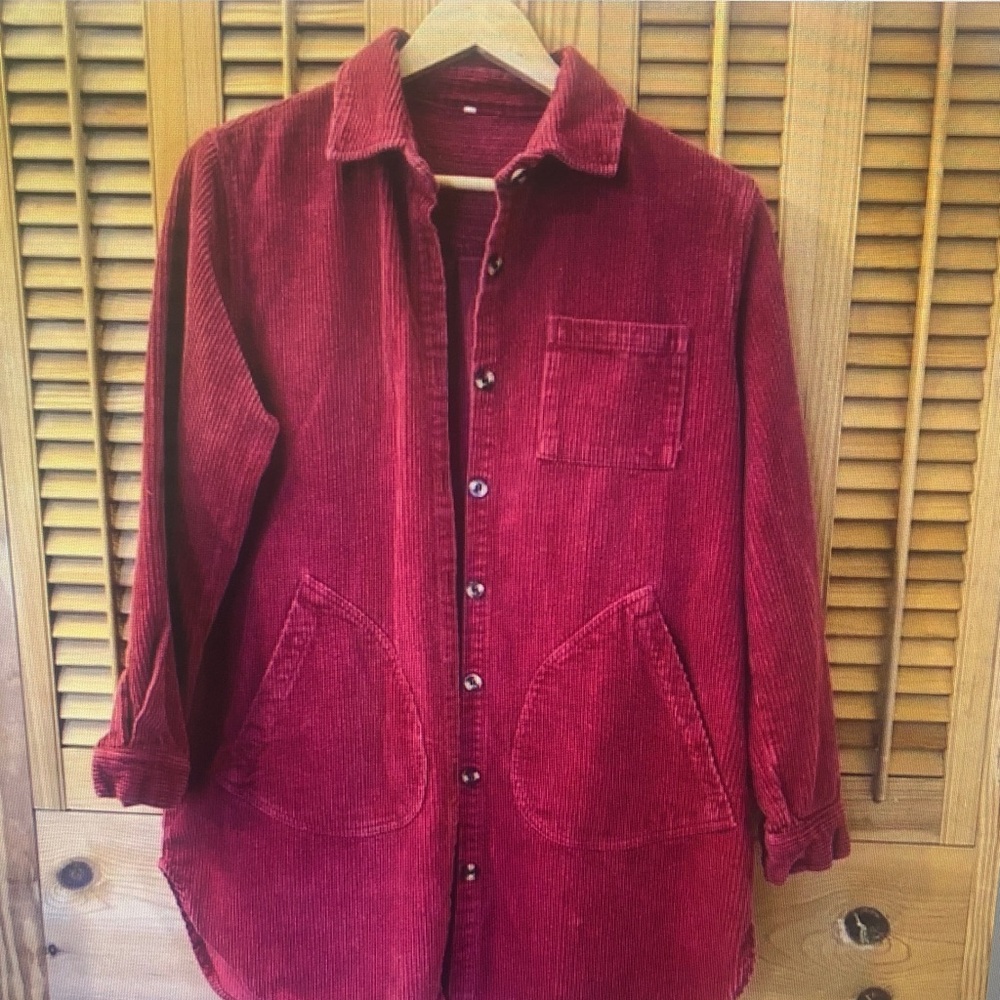 Red Corduroy Button-Up Jacket